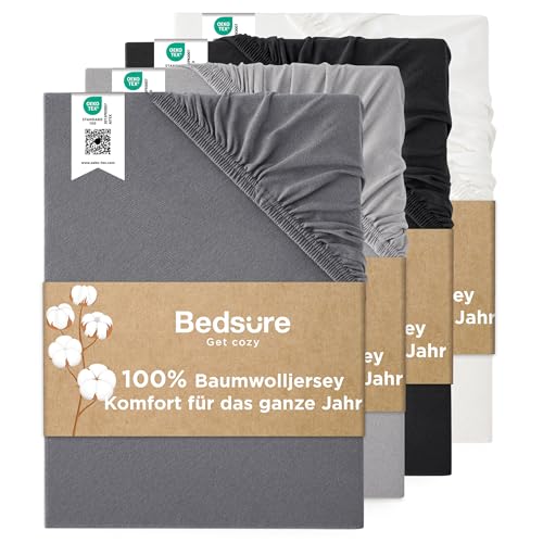 Bedsure Spannbettlaken 180x200cm Baumwolle Jersey - Spannbetttuch Bettlaken bis 40cm, auch für Boxspringbett, Wasserbett & Extra hohe Matratzen, Anthrazit-grau