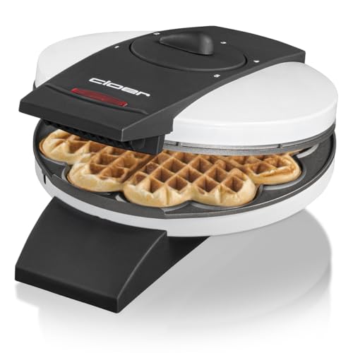 Cloer 1621 Waffeleisen für klassische Herzwaffeln, 930 W, Waffelgröße 15,5 cm, stufenlos wählbarer Bräunungsgrad, weiß, Metall
