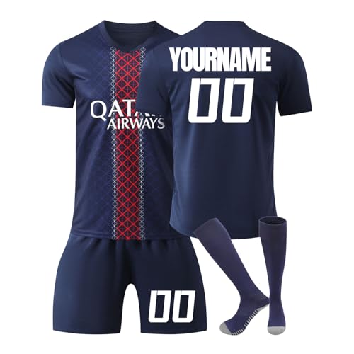 Generisch Paris Fußballtrikot Personalisiert mit Eigenem Namen/Nummer für Kinder/Erwachsener, Hause/Auswärts Fussball Trikot Shorts Socken Set Trainingsanzug für Jungen Herren