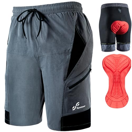 Sportneer MTB Shorts für Herren, MTB, gepolstert, Radler-Shorts für Herren, 3D-gefüttert, Mountainbike, Radfahren, Sport, für Radfahren im Freien