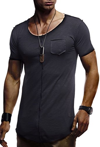 Leif Nelson Herren Sommer T-Shirt Rundhals-Ausschnitt Slim Fit Baumwolle-Anteil Basic Männer T-Shirt Crew Neck Hoodie-Sweatshirt Kurzarm lang LN6288 Schwarz XX-Large