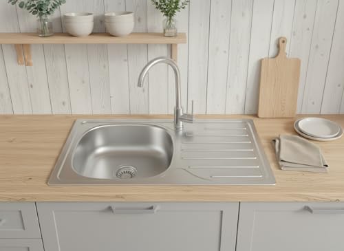 Faizee Möbel Edelstahlspüle - Modern Edelstahl Einbauspüle für die Küche, Robustes Spülbecken aus Edelstahl, Langlebig und Stylisch (Ohne Armatur, 76)