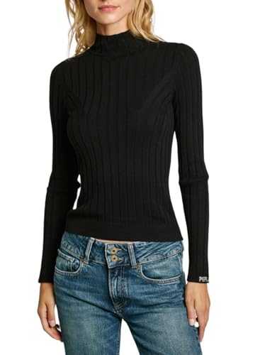 Pepe Jeans Damen Izabel Turtleneck Strickwaren, Schwarz (Black), M