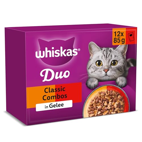 WHISKAS Duo Nassfutter Portionsbeutel Multipack, Classic Combo in Gelee, 12 x 85g