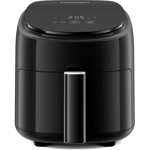 Chefman 2L Mini-Heissluftfritteuse – Kompakter und platzsparender Airfryer, Antihaftkorb, Zubereitung von Mahlzeiten in wenigen Minuten, digitale Zeitschaltuhr und Schüttelanzeige – Schwarz