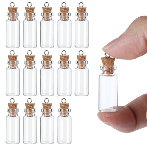 Piriuuo 15 Stück Reagenzglas mit Korken, 2 ML Kleine Glasflaschen mit Korken, Glasflaschen Mini Flaschen zum Befüllen Wunschflaschen Kleine Korkflaschen für Heimwerker, Basteln, Hochzeit, Halloween