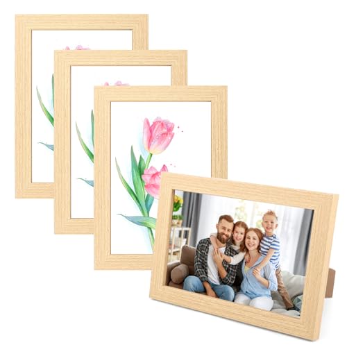 TOSAVGA 4er Bilderrahmen, Bilderrahmen 10x15, Bilderrahme Holz, Echtholz Fotorahmen Set, Fotorahmen, Photo Frame, Bilderrahme Klein für Wandbehänge oder Tischdekoration