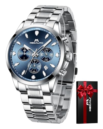 MEGALITH Herren Uhr Edelstahl Armbanduhr: Chronograph Analog Wasserdicht Herrenuhr mit Datum Leuchtend - Elegantes Geschenke für Business Männer
