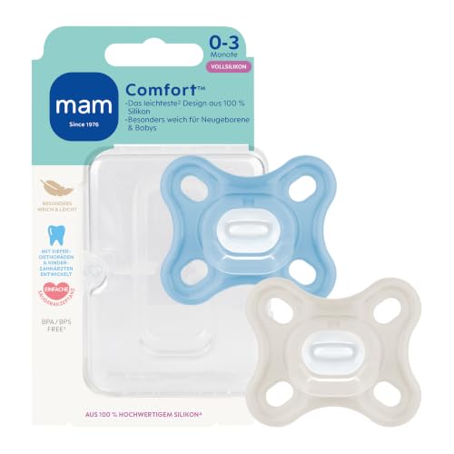 MAM Comfort Schnuller, 0-3 Monate, blau/beige, 2 Stück