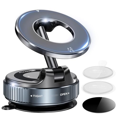 MSXTTLY Vakuum Magnetischer Handyhalterung Auto für Magsafe Autohalterung, 2025 Upgraded Vmag-S1 Handyhalterung Auto Magnet für Alle Handys, 360° Drehbar, Schwarz