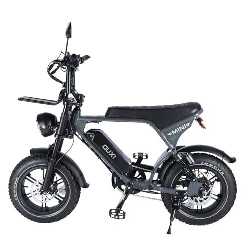 OUXI Ultra Mini E-Bike 16 Zoll Fatbike Elektrofahrrad, 250W Motor 60Nm, 36V 10.4Ah Akku, Hydraulische Scheibenbremsen, Vollfederung, Frontgepäckträger, Kompakt Pedelec für Herren Damen (Grau)