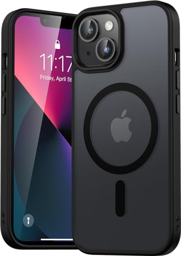 Natiiozie Magnetisch Hülle Kompatibel mit iPhone 14/iPhone 13, Matt Handyhülle Kompatibel mit MagSafe, Stoßfest Kratzfest Schutzhülle Nie Vergilbung rutschfest Rückseite Case 6,1 Zoll Schwarz