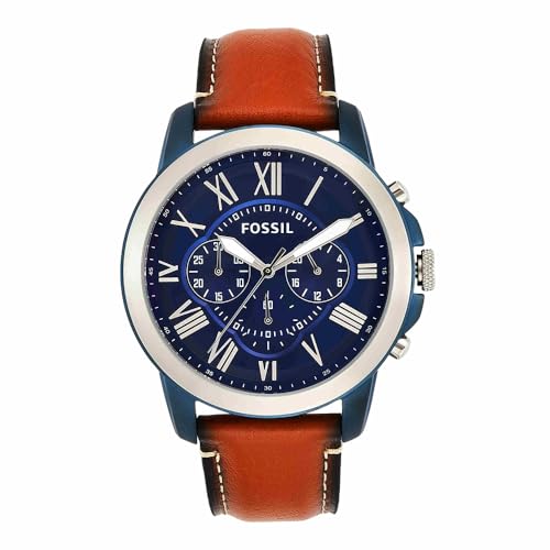 Fossil Herren Grant Uhr, Quarz-Chronographenwerk mit Lederarmband