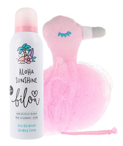 ZweiohrkerZen Dusch Set: 1x bilou Duschschaum 200ml Aloha Sunshine und 1x ZweiohrkerZen Duschknäul Flamingo (Aloha Sunshine & Flamingo)