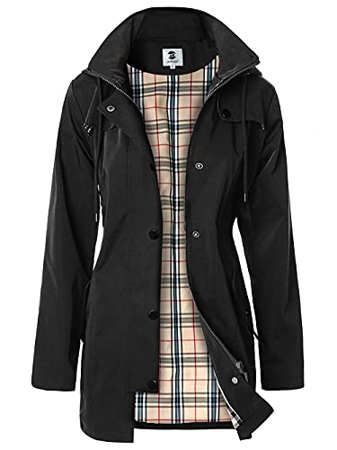 SaphiRose PONCHO Regenjacke Damen Wasserdicht Übergangsjacke Lang mit Kapuze Regenmantel Windbreaker Jacke mit Atmungsaktiv Futter Leicht für Frühling Sommer und Herbst Schwarz L