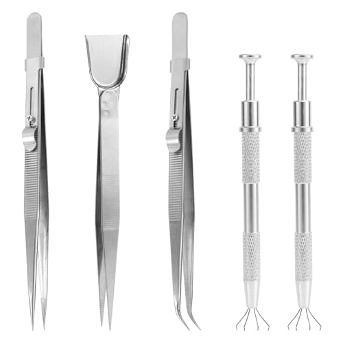 lasuroa 5 Stück Streudeko-Werkzeug für Tortendekoration, Schmuck Perlenhalter Edelstahl Greifer mit 4 Krallen & Pinzette mit Schaufelkopf Löffel für Dessert Cupcake Keks Deko