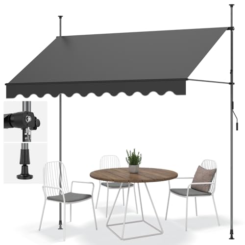 Ezkamfort Klemmmarkise 300 x 120 cm, Markise Balkon Ohne Bohren, mit Handkurbel Alu Markise UV Beständig Höhenverstellbar & Wasserabweisend | Sonnenschutz für Laden, Terrasse & Garten
