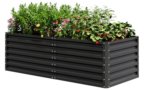 UDPATIO Hochbeet aus Metall,180x60x90 cm, Zink-Aluminium Freistehendes Hochbeete für Garten und Balkon, 970 L Pflanzkasten für Garten, zum Anbau von Gemüse, Blumen und Obst, Grauschwarz