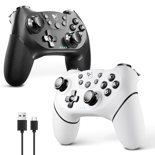 AceGamer 2pcs Wireless Controller für Switch/Switch 2/Lite/OLED, Controller für Switch Pro mit Weckfunktion mit einer Taste，Switch Pro Controller mit Doppel vibration/Turbo/Screenshot (Schwarz & Weiß)