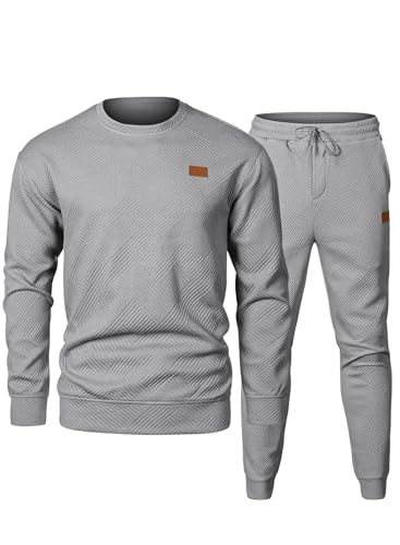 Elegancity Trainingsanzug Herren 2-Teiliger Jogginganzug Sets Casual Jogginghose Herren Lang und Rundhals Sweatshirt Set Sportanzug Tracksuit,Grau M