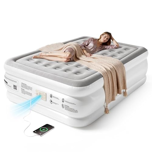 Lopekuty Premium Luftmatratze mit Automatischem Nachfüllen – Aufpumpen in 2,5 Minuten, Komfortable Beflockte Oberfläche, Anti-Luftleck-Technologie, für 2 Personen, Ideal für Zuhause & Camping