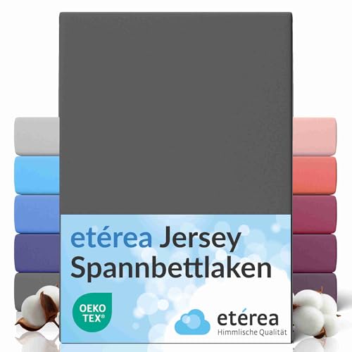 etérea Jersey Spannbettlaken 200x220cm Anthrazit bis 25 cm Höhe - 100% Baumwolle Spannbetttuch Oekotex - Bed Sheets Leintuch Bettbezug mit Rundumgummi - Bettlaken 200x220 cm - Anthracite