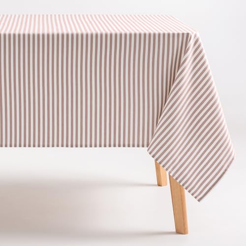 GAMUSI Tischdecke, schmutzabweisend, rechteckig, Baumwollstoff, wasserdicht, Streifen Lachs, 160 x 100 cm