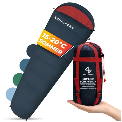 ZENACROSS Schlafsack Erwachsene - Sommerschlafsack Kleines Packmaß & Ultraleicht - Mumienschlafsack für Camping, Outdoor & Festivals - Schwarz
