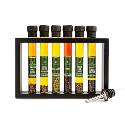 Tilz Infused Olive Oil Geschenkset - 6 x 40 ml aromatisiert, Geschenkset mit Speiseöl/Brotdipölen, | Basilikumöl, Knoblauchöl, Chiliöl, Zitronenöl, Rosmarin, Oregano | Lebensmittelgeschenke