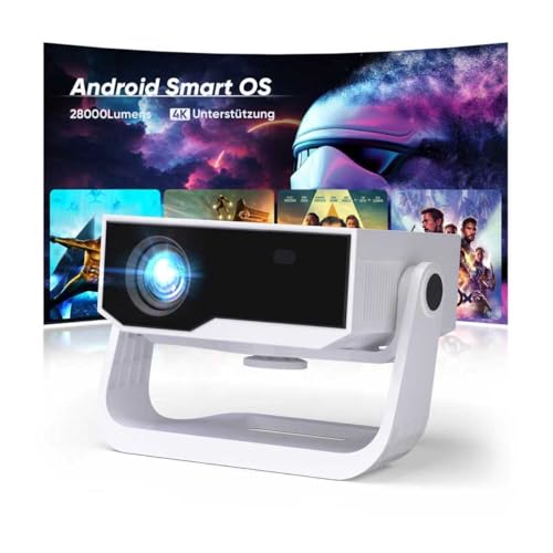 2025 Neuer Smart Beamer 4K Unterstützung, Android 11, Full HD 1080P, 28000 Lumens, WiFi 6 & BT 5.2, 120° Verstellbarer Ständer, Elektrischer Fokus, Trapezkorrektur, Heimkino Beamer für Switch/PS5