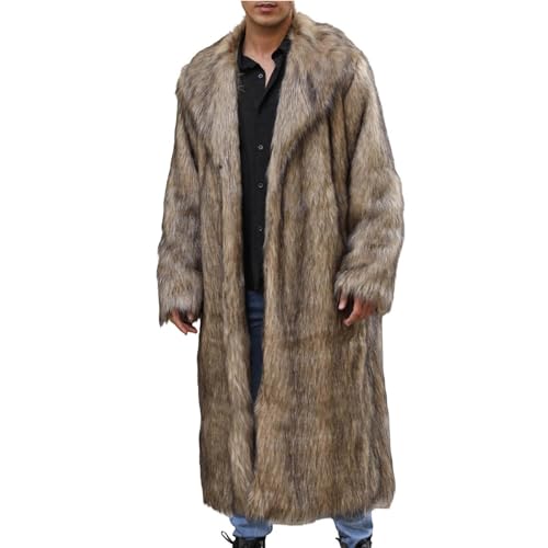 KHIRVWL Herren Pelzmantel Mantel Reverskragen Elegant Wintermantel Warme Kunstpelz Flauschige Mode Mantel Oversize Wintermantel Faux Fur Flauschige Fellmantel Kunstpelzmantel Lang