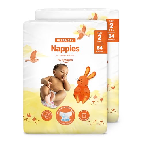 By Amazon Ultra Dry Windeln Größe 2 (3-6 kg) - MONATSBOX, Weiß, 168 Stück (2 Packungen mit 84) (Früher Unter Der Marke Mama Bear, Identisches Produkt)