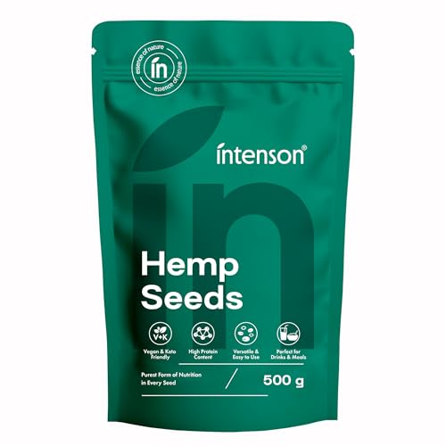 Intenson Geschälte Hanfsamen, 500 g, Reich an Protein und Omega-Fettsäuren, Vegan und Keto-geeignet, Natürlich Glutenfrei, Ohne Zusatzstoffe
