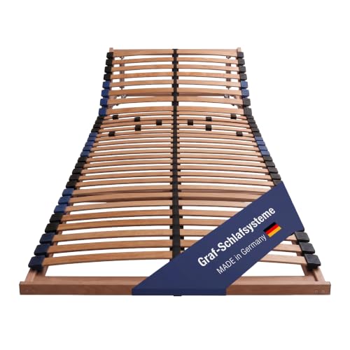 Graf Schlafsysteme Leo KV Lattenrost 7 Zonen Kopfteil verstellbar 28 Leisten mit 10 Schieber Mittelgurt Verschiedene Größen zerlegt (100x200)