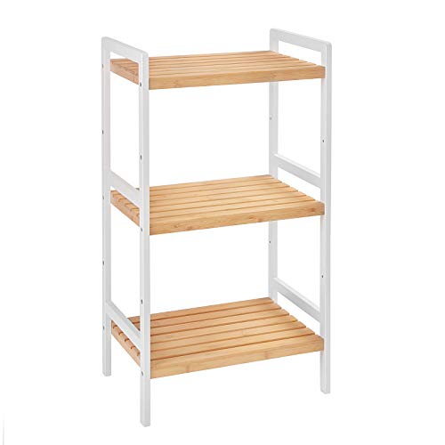 SONGMICS Bambusregal, Küchenregal, Badregal, Bücherregal, Standregal mit 3 Ablagen, 31,5 x 45 x 80 cm, für Bad, Küche, Wohnzimmer, Schlafzimmer, Balkon, naturfarben-weiß BCB73Y