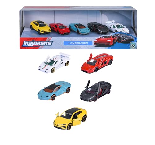 Majorette Auto-Set Lamborghini (5 Autos) - 5 außergewöhnliche Modellautos aus Metall mit Freilauf & zu öffnenden Teilen, Spielzeugautos für Sammler & Kinder ab 3 Jahre, je 7,5 cm