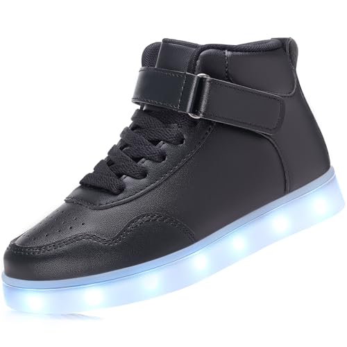 APTESOL Kinder LED Schuhe High-Top Licht Blinkt Sneaker USB Aufladen Shoes für Jungen und Mädchen [Schwarz, EU39]