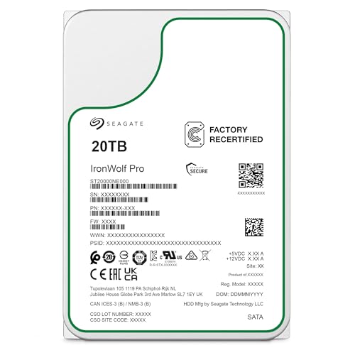Seagate Ironwolf PRO 20 TB Interne Festplatte – Factory Recertified – CMR 3.5 Zoll Sata III 256MB, ST20000NE000 (Generalüberholt)