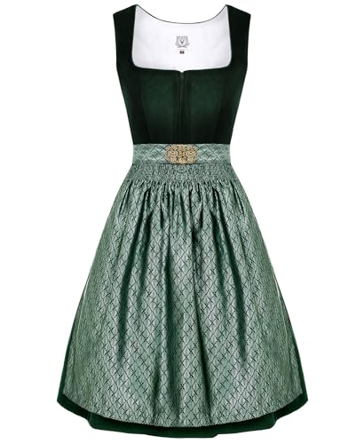 DirndlStern Dirndl Damen Trachtenkleid Grün - Trachtenrock Midi Samt Dirndlkleid Oktoberfest Outfit mit Dirndlschürzen 44