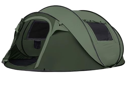 Camping Zelt, Pop Up Zelt 4-5 Personen, Automatisches Aufstellzelt in 3 Sekunden, Wurfzelte Wasserdicht Sonnenschutz, Familie Zelt, Tragbares Leichtes Kuppelzelt für Outdoor Camping (Armee grün)