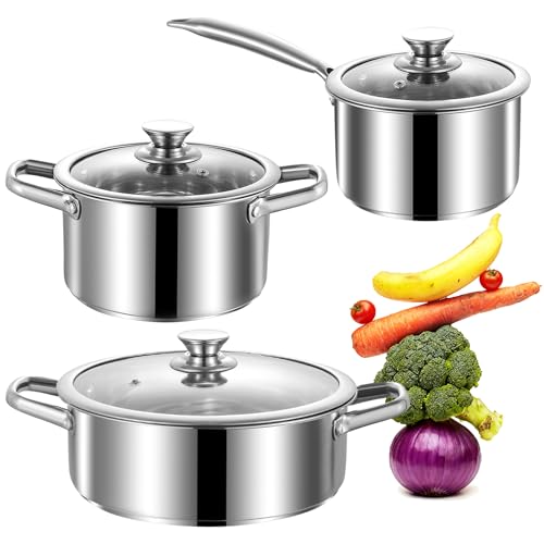 SHEUMNT 6-teiliges Edelstahl-Topf- und Pfannenset, antihaftbeschichtetes Kochgeschirr-Set, geeignet für Induktions-/Elektro- und Gaskochfelder, Antihaftbeschichtet, Ofen- und Spülmaschinengeeignet