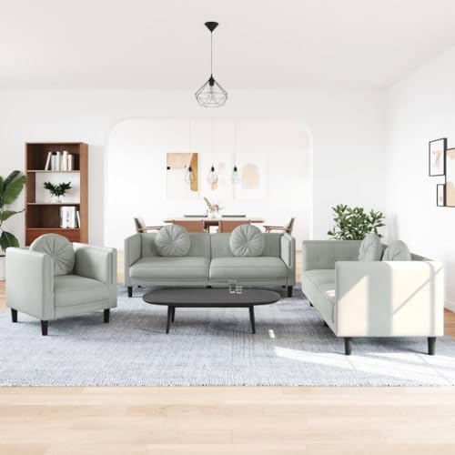 Emmtore Sofagarnitur, Sessel Couch Sofa für Wohnzimmer, Loungesofa Polstersofa mit Kissen, Couchgarnitur Sitzmöbel,Modern,Light Grey,1-Sitzer + 2-Sitzer + 3-Sitzer