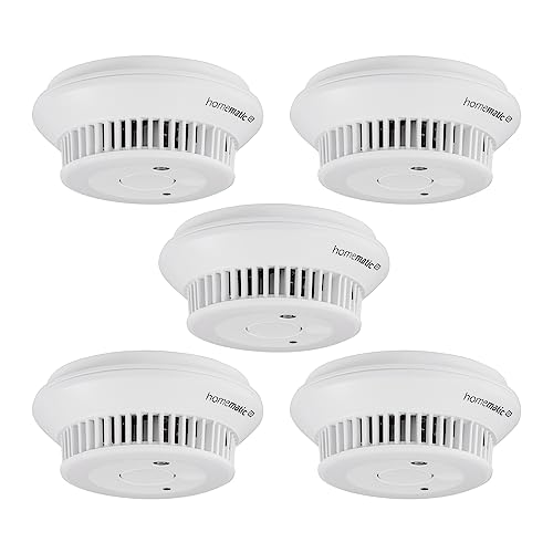 Homematic IP Smart Home 5er-Set Rauchwarnmelder mit Q-Label, Rauchmelder alarmiert lokal über die Sirene und per Push-Benachrichtigung in der Smartphone-App, integrierte LED-Notbeleuchtung