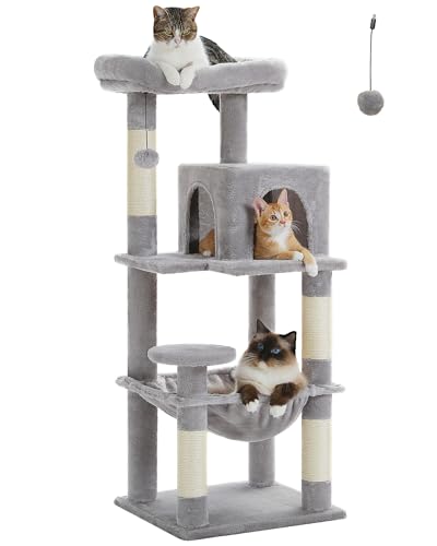 PAWZ Road Katzenbaum mit Metall-Plüsch-Hängematte, Katzenturm für ausgewachsene Katzen mit 2-türigem Condo-Haus grau 116cm