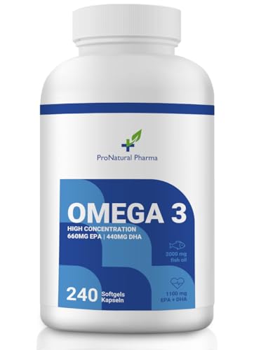 Omega 3 2000 mg ProNatural Pharma | 240 Kapseln | Hohe Konzentration von 660 mg EPA und 440 mg DHA | 4 Monate