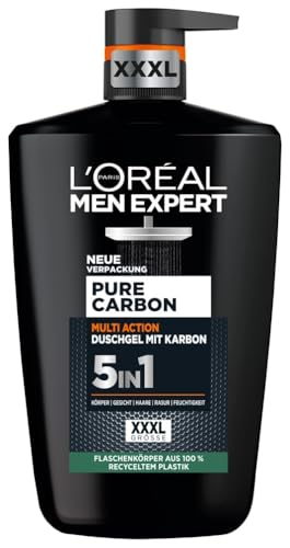L'Oréal Men Expert XXXL 5in1 Duschgel und Shampoo für Männer, Duschbad zur Reinigung von Körper, Haar und Gesicht, Herren Körperpflege für langanhaltende Frische mit Karbon, Pure Carbon, 1 x 1000 ml