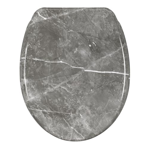 WOLTU Toilettendeckel mit Absenkautomatik, WC Sitz aus Duroplast, O-Form Quick-Release zur einfachen Reinigung, mit verstellbaren Scharnieren, bis 175 kg belastbar, Grau