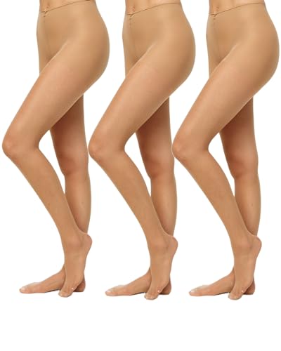 Nur Die Damen 3er Pack Supersitz Color 20 DEN Größen transparente Fein Matte Optik Nylon bequemer Bund Strumpfhosen, Mandel, 46-48