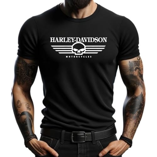 4people Schwarzes Harley-Davidson T-Shirt mit Totenkopf-Logo – Casual-Stil für Motorradliebhaber, Schwarz , M
