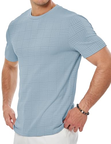Elegancity Herren Kurzarm T-Shirt Sommer Basic Rundhals Muscle Fit T-Shirts für Herren Regular Fit Textured Leicht Oberteile,Blau M